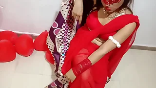 Newly Married Indian Get hitched In Red Sari Celebrating Valentine With Will not hear of Desi Husband - Full Hindi Give someone a once-over XXX